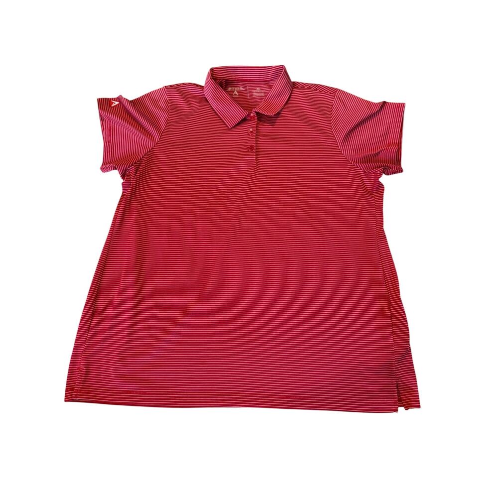Antigua Womens XL Red White Pinstripe Golf Polo Short Sleeve Performance Sporty